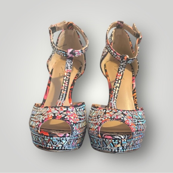 Thalia Sodi Shoes - Thalia Sodi Multicolor Geometric Sparkle Platform Heels Peep Toe Size 6